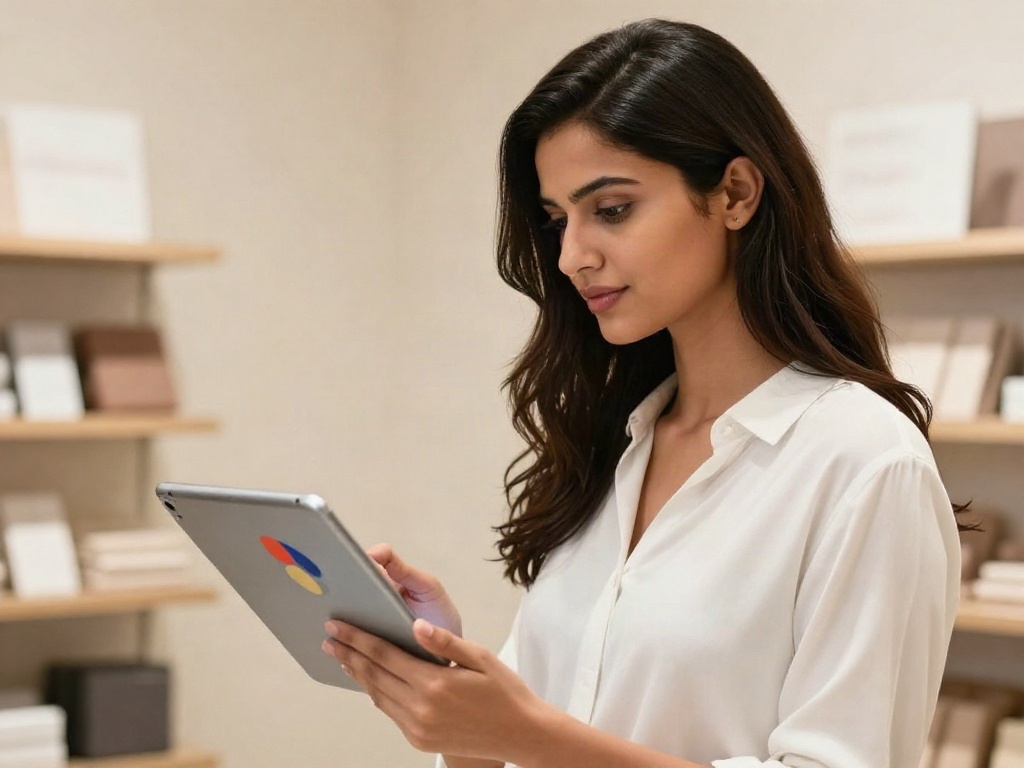 A shop owner reviewing a campaign dashboard on a tablet