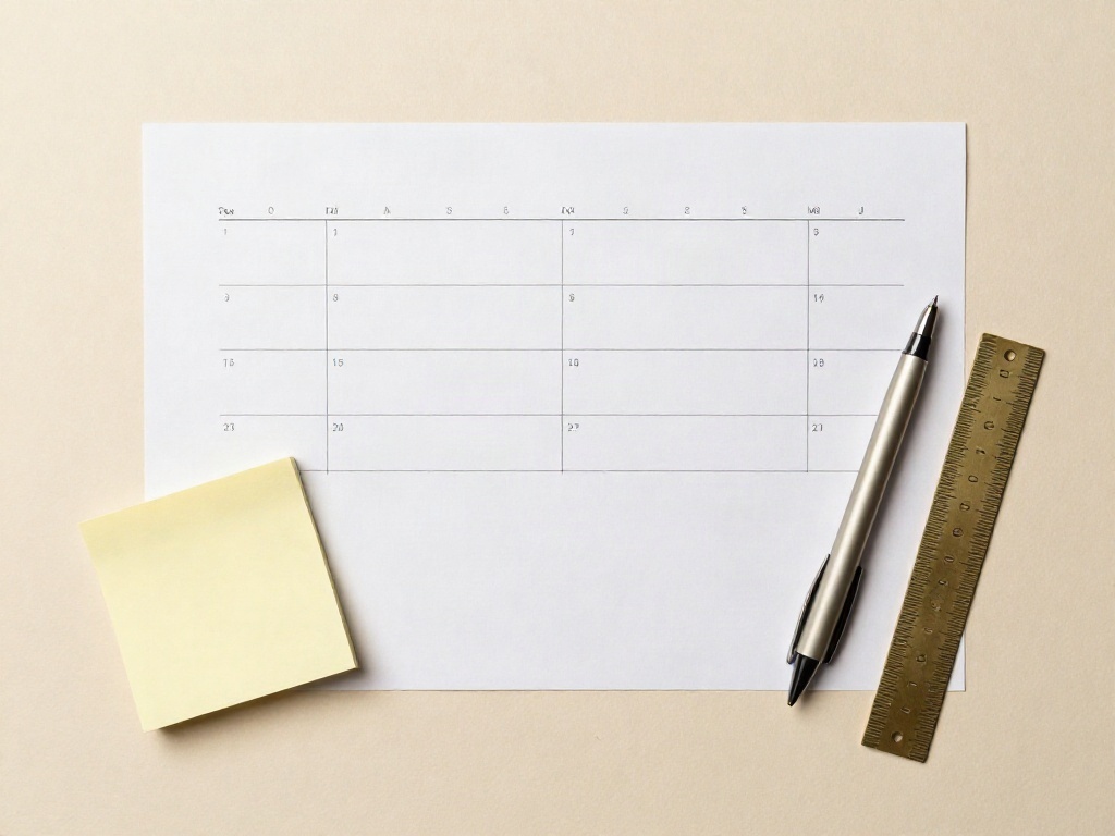 A blank campaign timeline grid with sticky notes and a fine liner pen