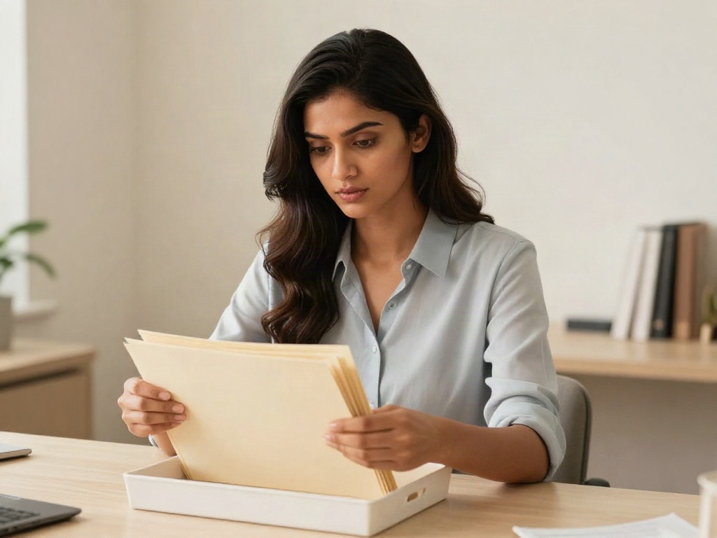 A founder sorting document folders into a tidy tray